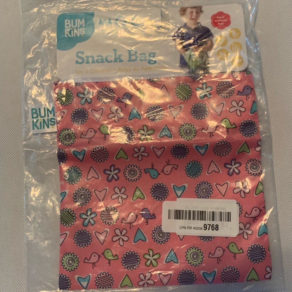 New in Package Bumkins Pink Reusable Snack Bag With Pattern NWT